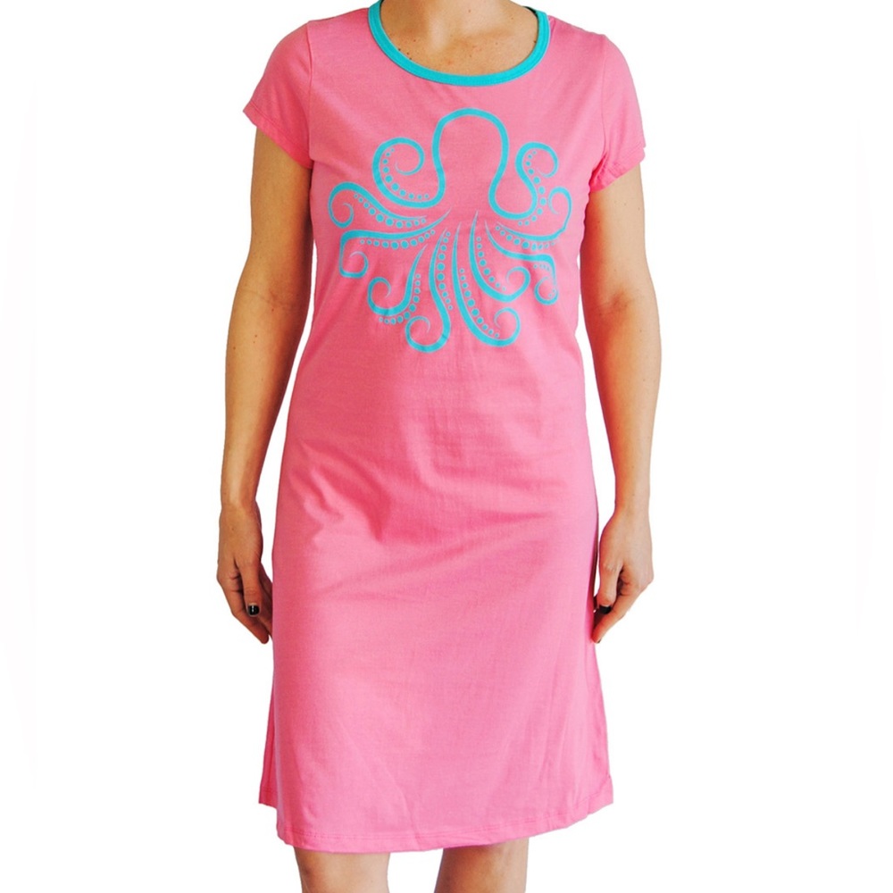 Haley and the Hound Amelia T-Shirt Dress - Octopus- Pink and Blue - LG - NWT